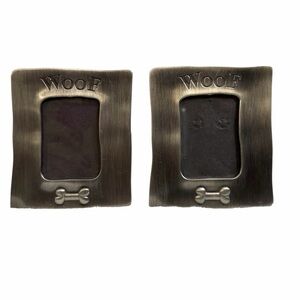 2 Silver Pewter Dog-Themed WOOF Photo Frames